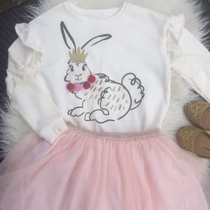 NWT Easter Bunny Pom Pom Ruffled Sleeve Sweater